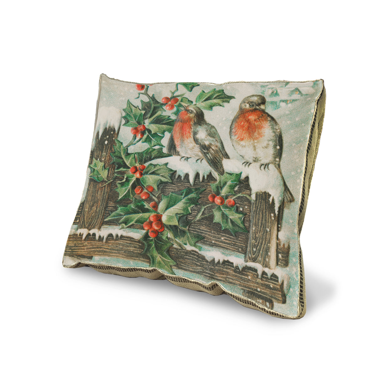 Blue Bird and Holly Pillow
