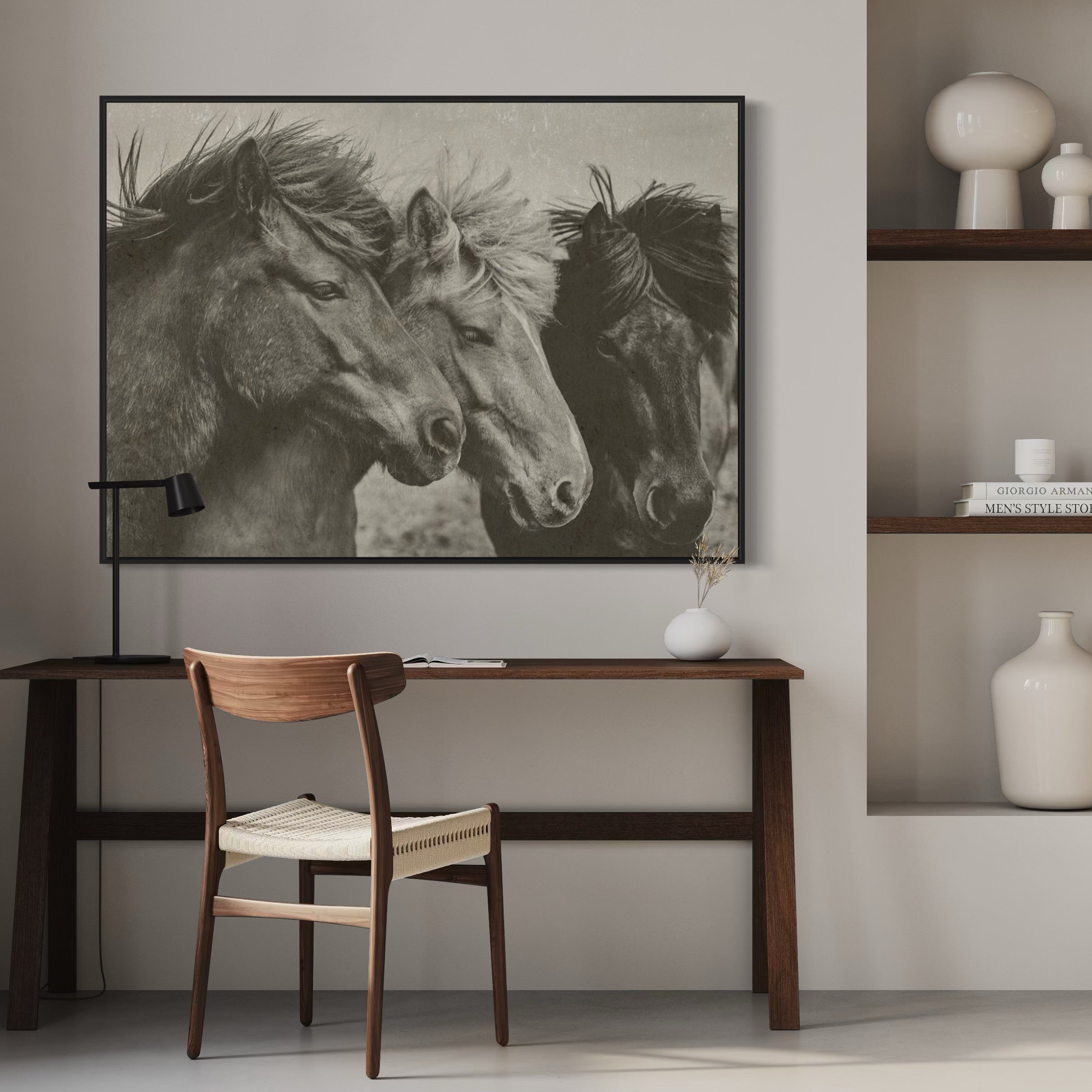 Three Horses In A Field Hemp Art