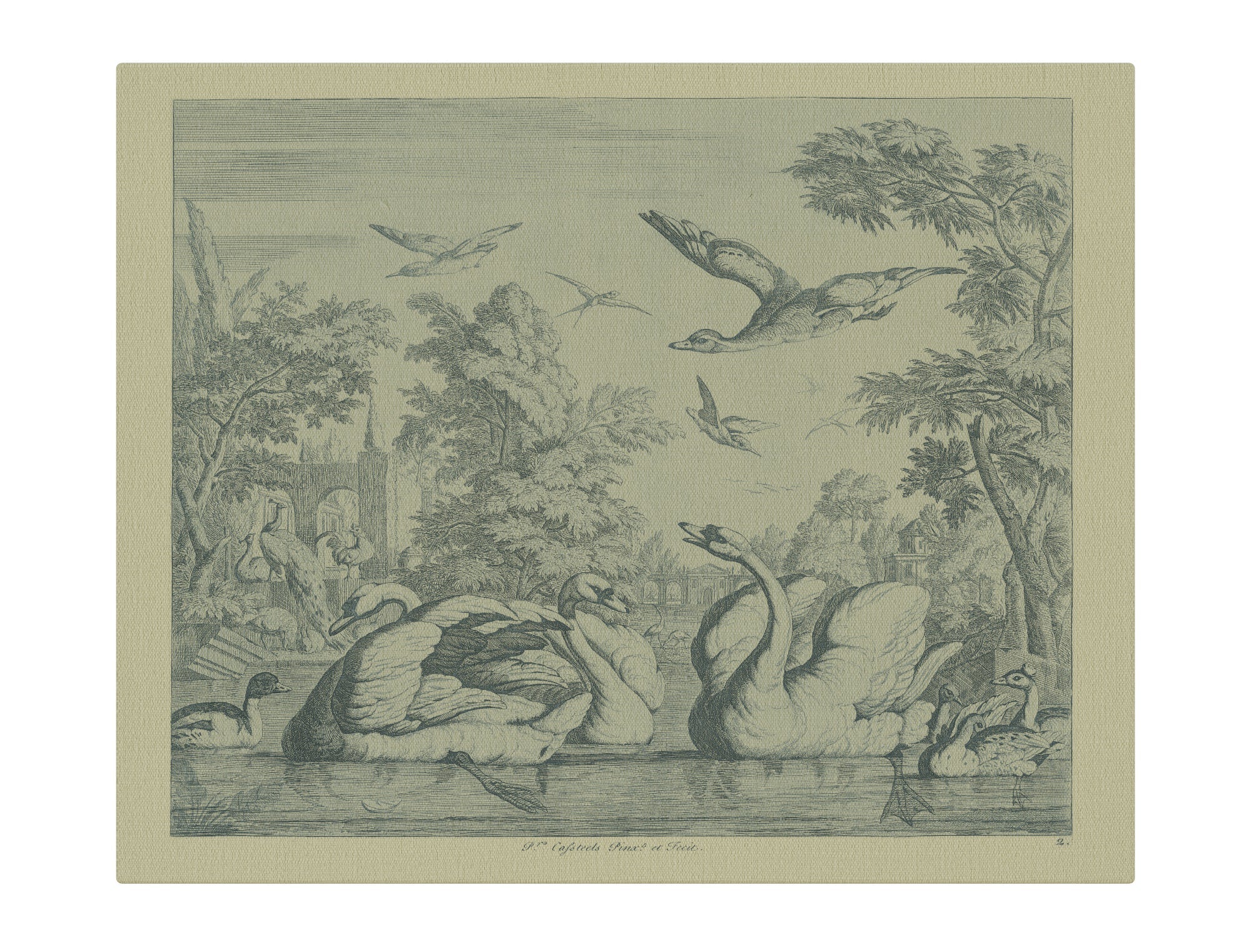 Swans in Toile Blue