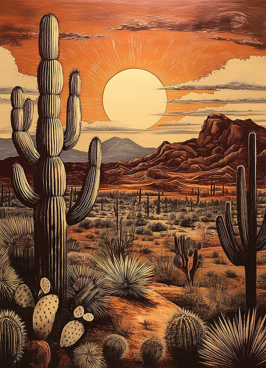 Sunset and Cacti