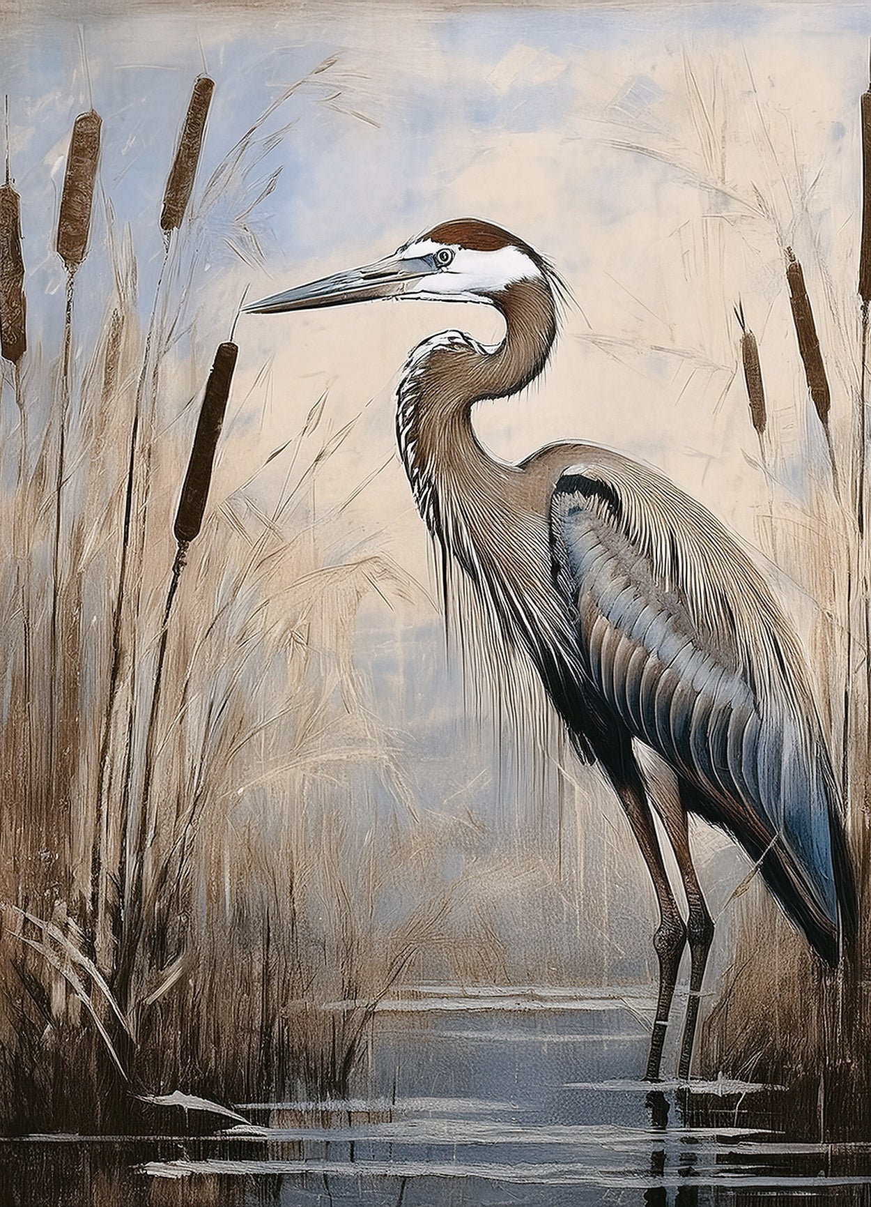 Heron and Cattails